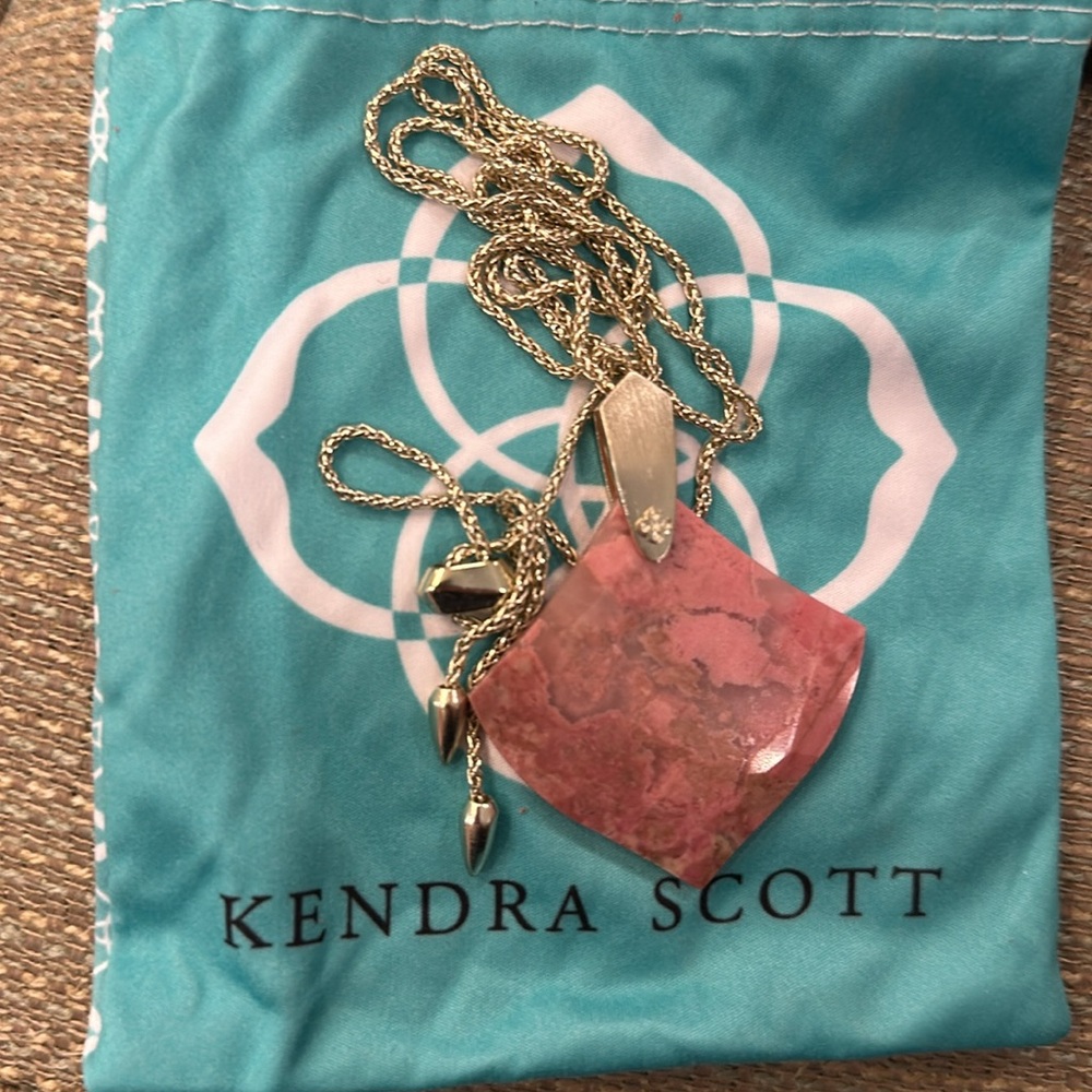 Kendra Scott Aislinn Long Necklace with Pink Rhodonite Pendant